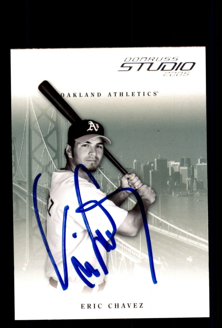 Signed Baseball Card Auto 2005 Donruss Studio #203 Eric Chavez Oakland Athletics