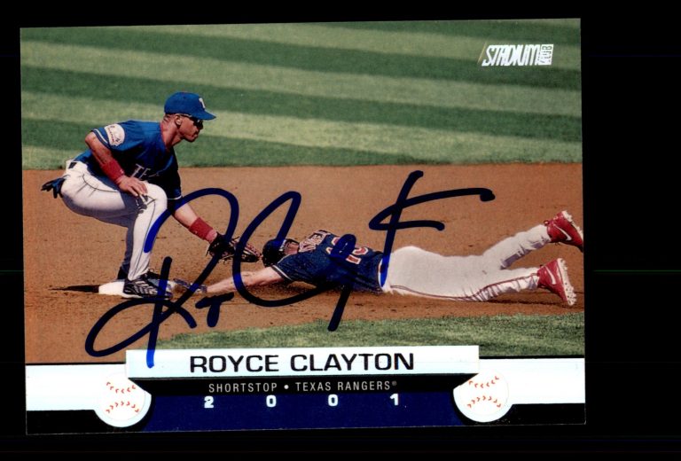 Signed Baseball Card Auto 2001 Stadium Club #135 Royce Clayton Texas Rangers