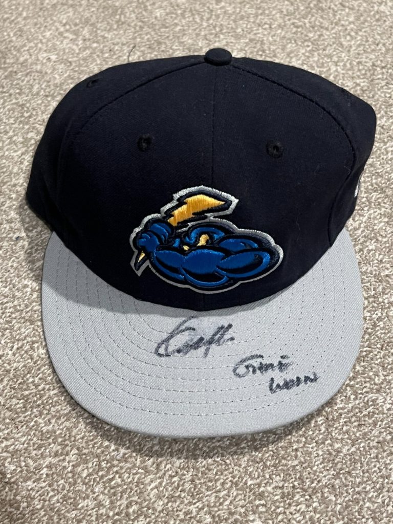 ORLANDO MERCADO SIGNED GAME USED BASEBALL HAT AUTO MILB TRENTON THUNDER YANKEES