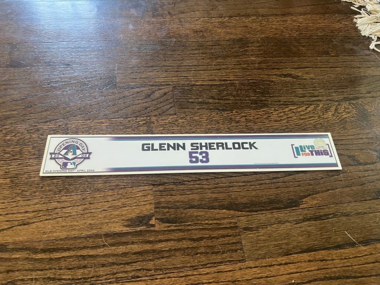 ARIZONA DIAMONDBACKS GAME USED BASEBALL LOCKER ROOM NAMEPLATE GLENN SHERLOCK