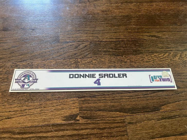 ARIZONA DIAMONDBACKS GAME USED BASEBALL LOCKER ROOM NAMEPLATE DONNIE SADLER
