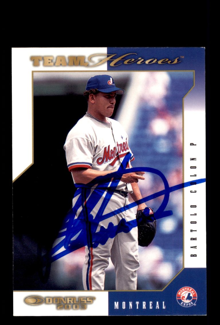 Signed Baseball Card Auto Bartolo Colon 2003 Donruss Team Heroes #312 Expos