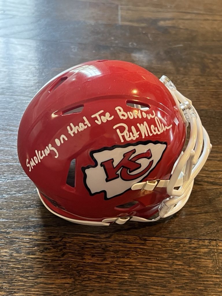 PAT MAHOMES SR SIGNED MINI HELMET KANSAS CITY CHIEFS SMOKING THAT JOE BURROW JSA