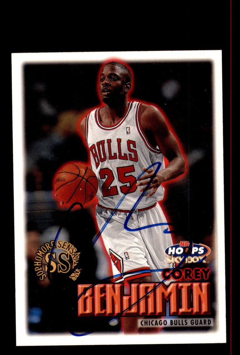 Signed Basketball Card Auto Corey Benjamin 1999-00 SkyBox NBA Hoops #36 Bulls