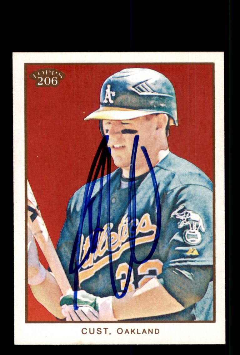 Signed Baseball Card Auto Jack Cust 2009 Topps 206 #180 Oakland Athletics