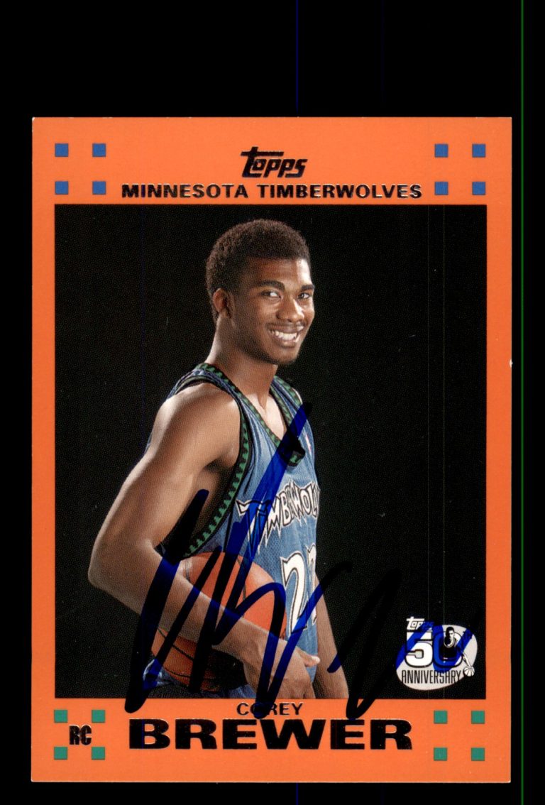 Signed Basketball Card Auto Corey Brewer 2007-08 Topps #7 Timberwolves Orange