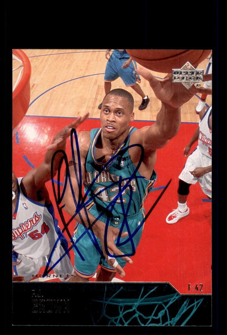 Signed Basketball Card Auto P.J. Brown 2003-04 Upper Deck #184 New Jersey Nets
