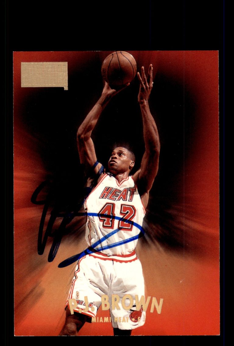Signed Basketball Card Auto P.J. Brown 1997-98 SkyBox Premium #97 Miami Heat