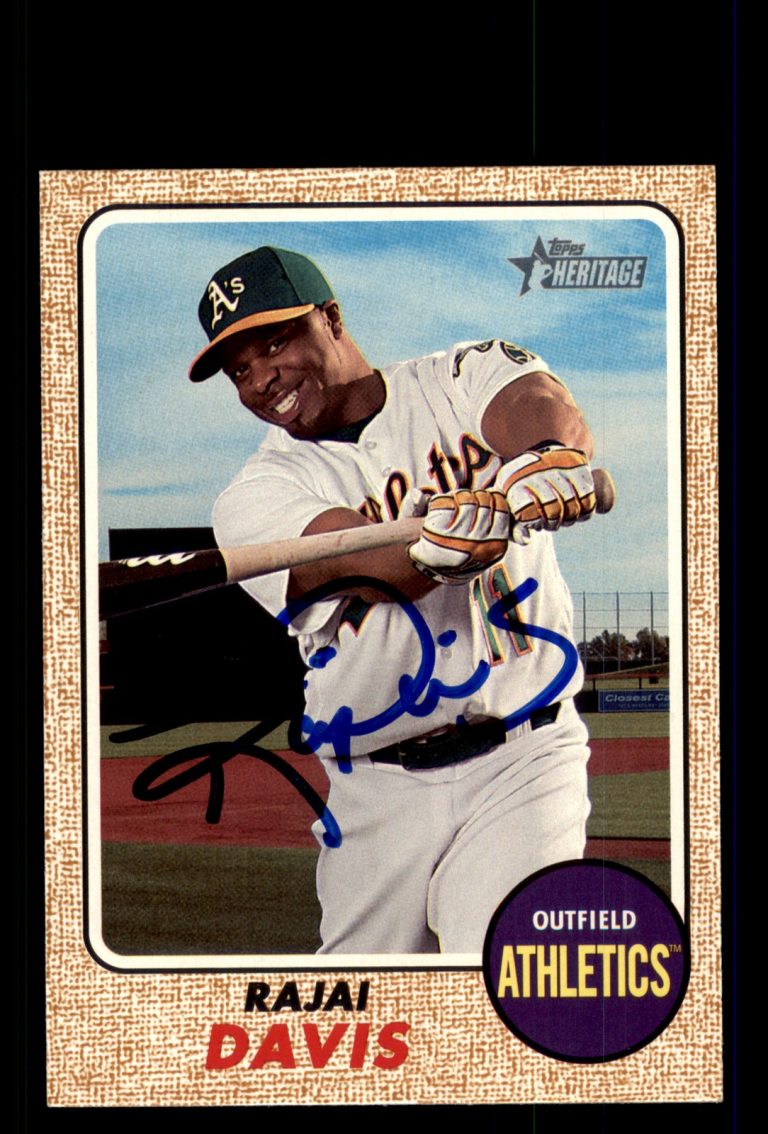 Signed Baseball Card Auto Rajai Davis 2017 Topps Heritage #671 Oakland Athletics