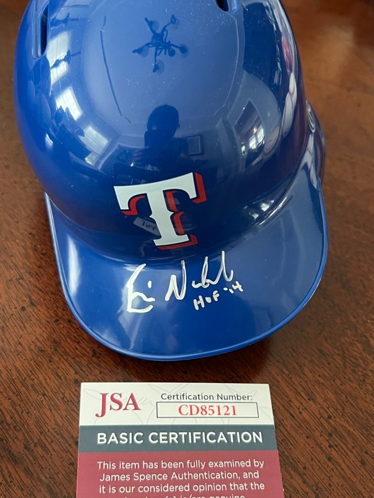ERIC NADEL SIGNED MINI BASEBALL BATTING HELMET TEXAS RANGERS HOF JSA COA