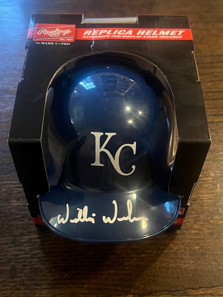 WILLIE WILSON SIGNED MINI BASEBALL BATTING HELMET KANSAS CITY ROYALS BAS COA