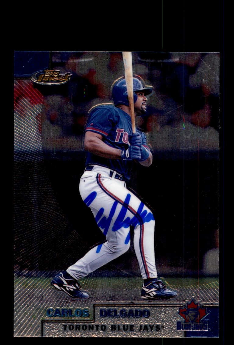 Signed Baseball Card Auto Carlos Delgado 1999 Finest #214 Toronto Blue Jays