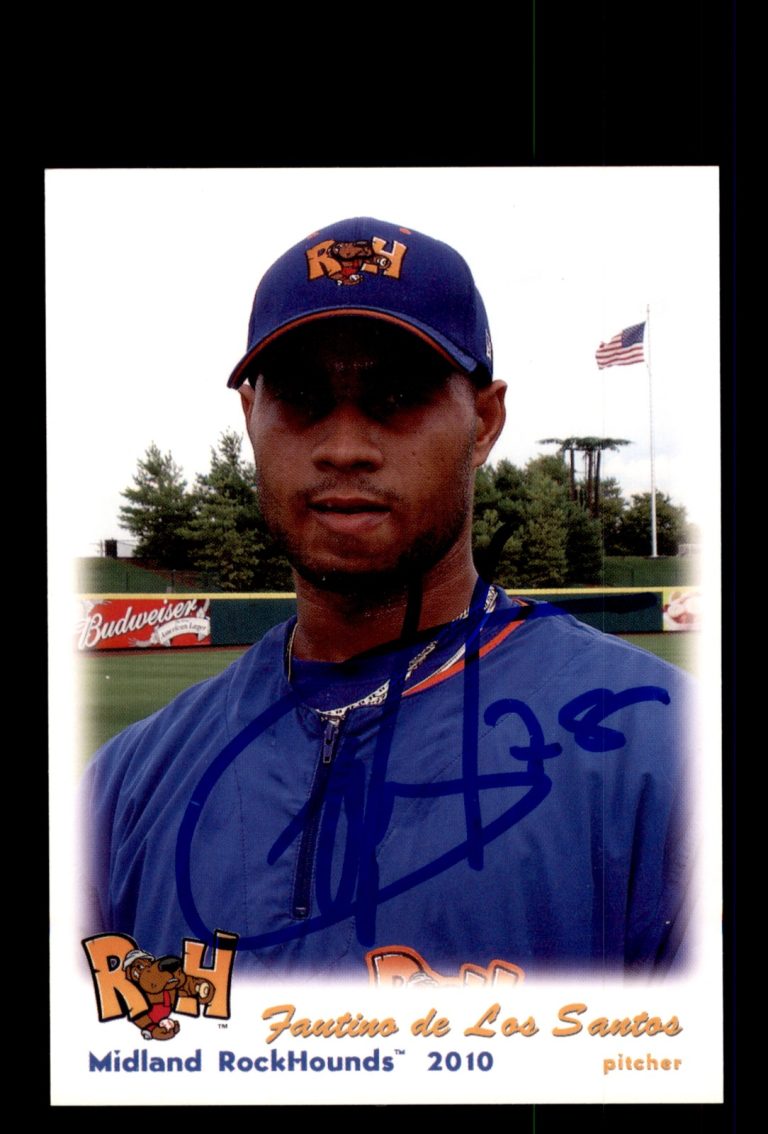 Signed Baseball Card Auto Fautino De Los Santos 2010 Midland RockHounds