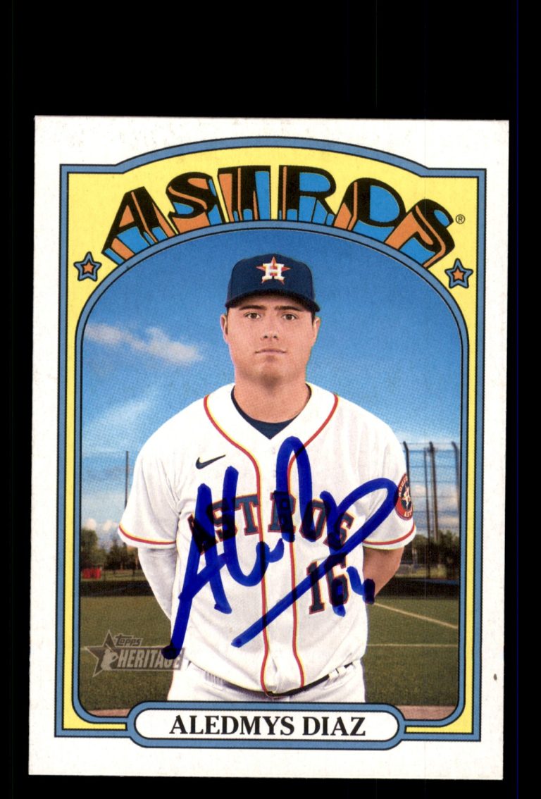 Signed Baseball Card Auto Aledmys Diaz 2021 Topps Heritage #553 Houston Astros