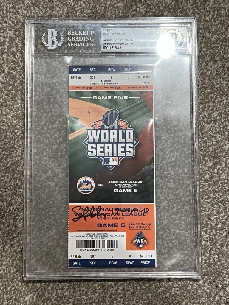 2015 WORLD SERIES GAME 5 ROYALS SIGNED TICKET AUTO SALVADOR PEREZ MVP BAS COA