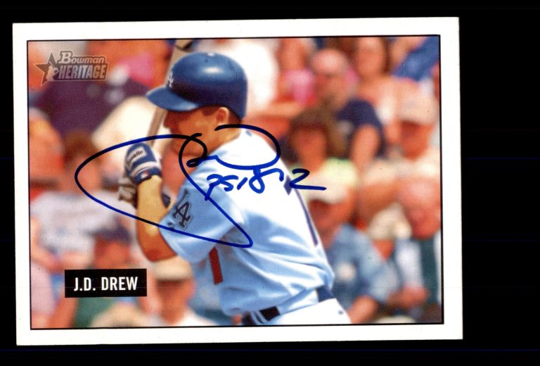 Signed Baseball Card Auto J.D. Drew 2005 Bowman Heritage #32 Los Angeles Dodgers