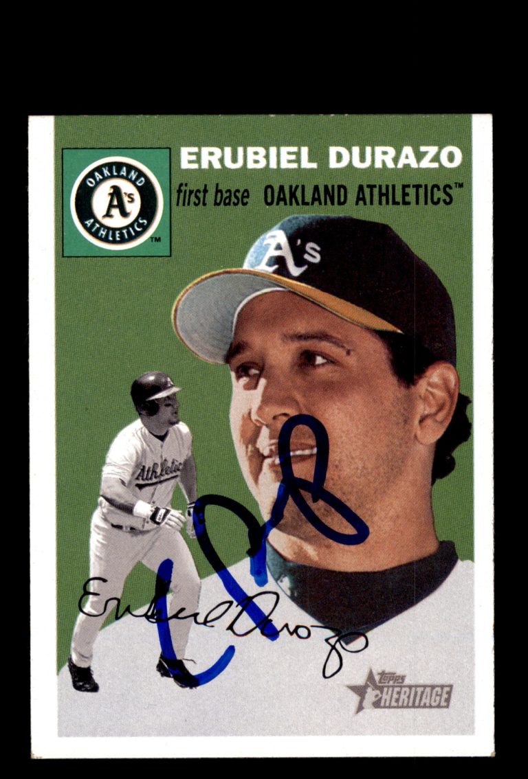 Signed Baseball Card Auto Erubiel Durazo 2003 Topps Heritage #418 A's