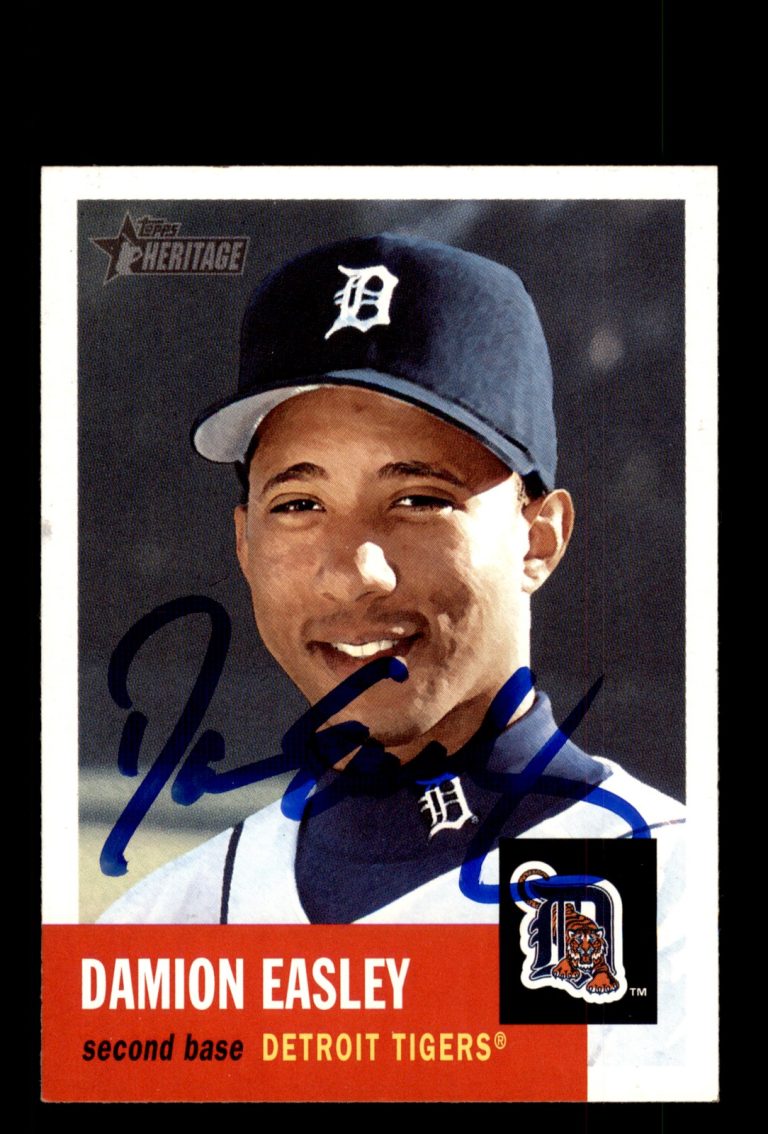 Signed Baseball Card Auto Damion Easley 2002 Topps Heritage #185 Detroit Tigers