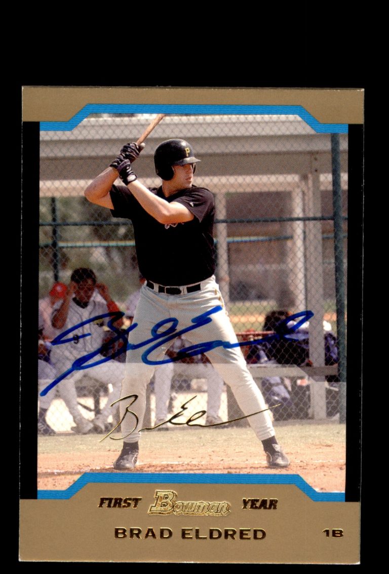 Signed Baseball Card Auto Brad Eldred 2004 Bowman #299 Pittsburgh Pirates Gold