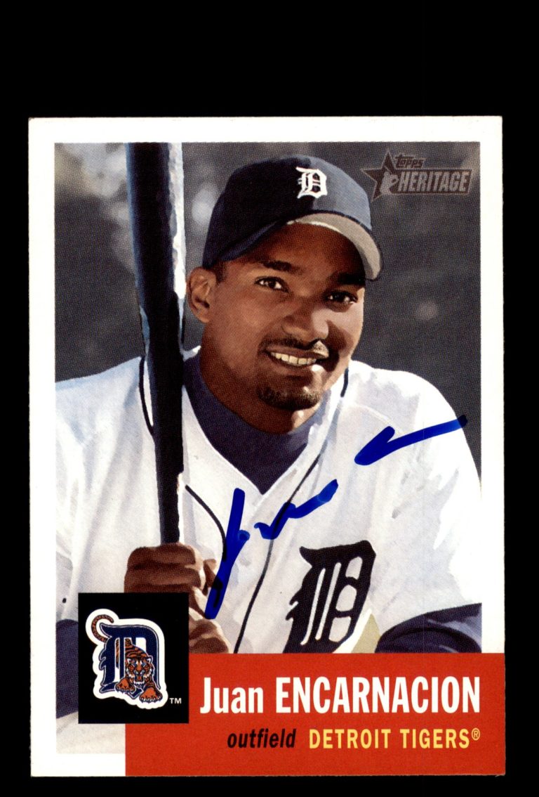 Signed Baseball Card Auto Juan Encarnacion 2002 Topps Heritage #252 Tigers