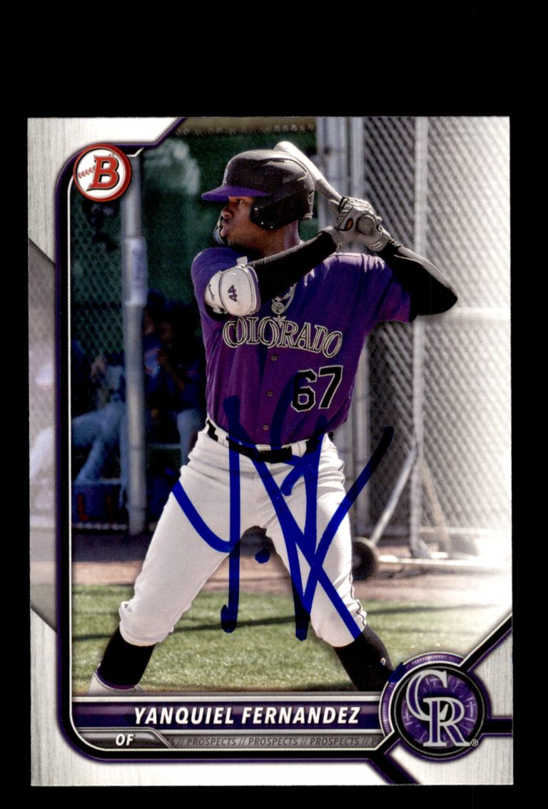 Signed Baseball Card Auto Yanquiel Fernandez 2022 Bowman #BD-146 Rockies