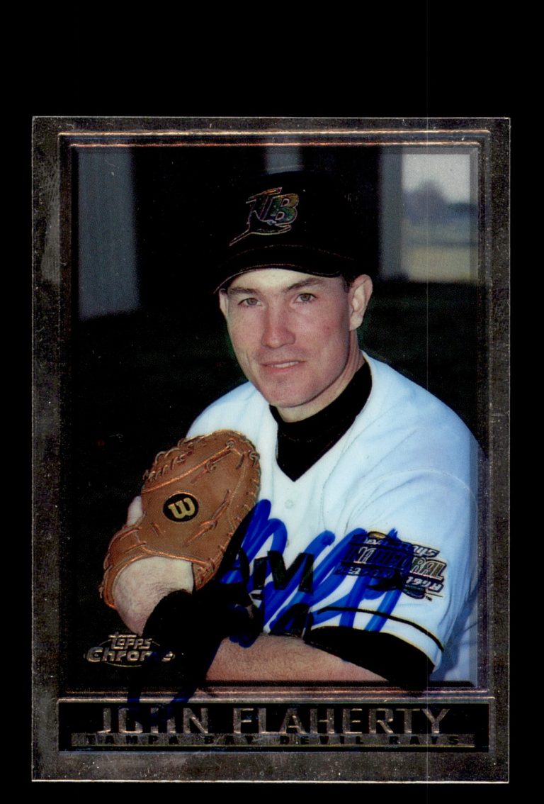 Signed Baseball Card Auto John Flaherty 1998 Topps Chrome #460 Devil Rays
