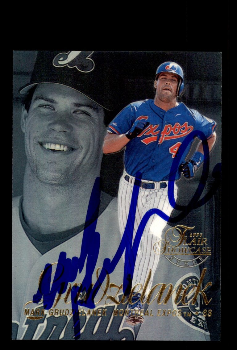 Signed Baseball Card Auto Mark Grudzielanek 1997 Flair Showcase #147 Expos
