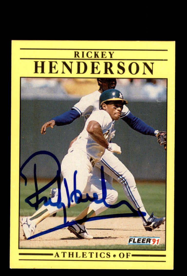 Signed Baseball Card Auto Rickey Henderson 1991 Fleer #10 Oakland Athletics