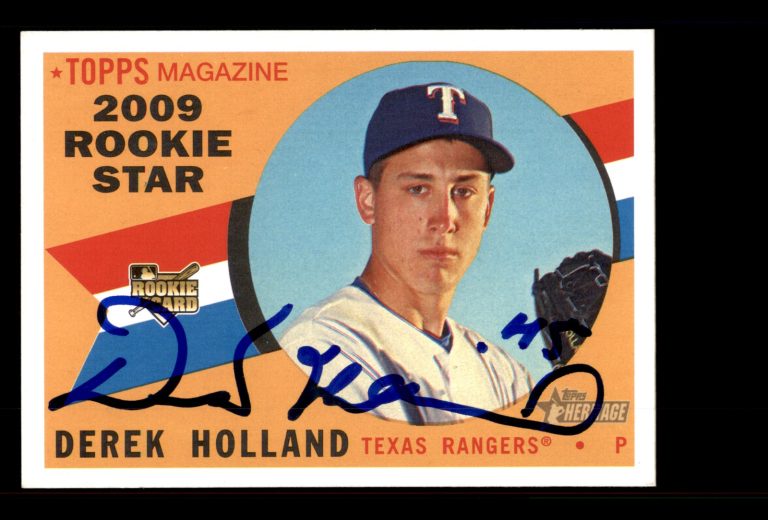 Signed Baseball Card Auto Derek Holland 2009 Topps Heritage #560 Texas Rangers