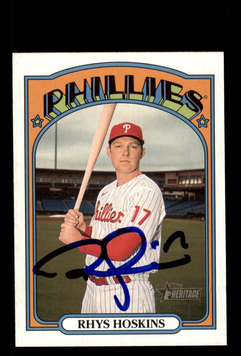 Signed Baseball Card Auto Rhys Hoskins 2021 Topps Heritage #19 Phillies