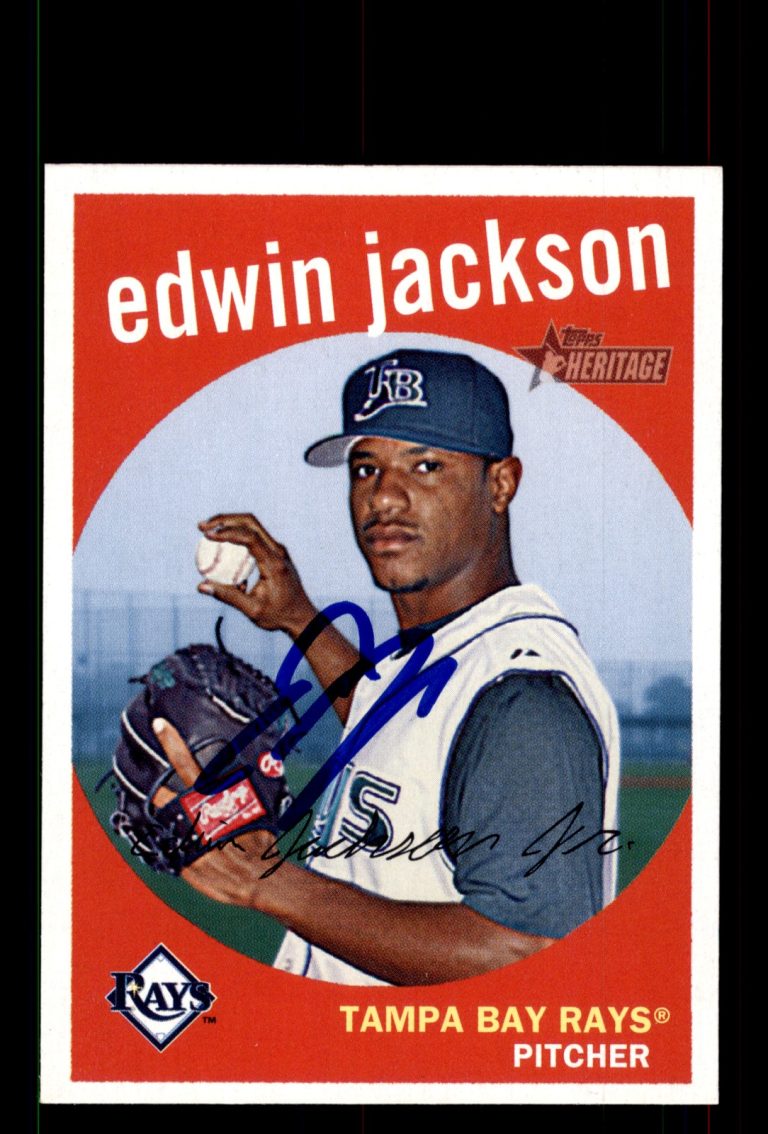 Signed Baseball Card Auto Edwin Jackson 2008 Topps Heritage #413 Tampa Bay Rays