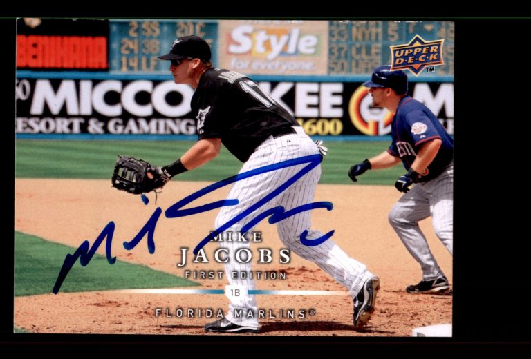 Signed Baseball Card Auto Mike Jacobs 2008 Upper Deck First Edition #122 Marlins