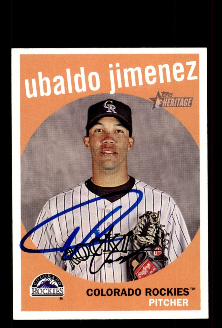 Signed Baseball Card Auto Ubaldo Jimenez 2008 Topps Heritage #274 Rockies