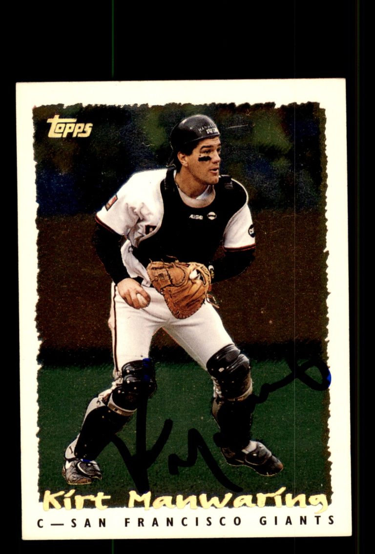 Signed Baseball Card Auto Kirt Manwaring 1995 Topps #120 Giants Var.