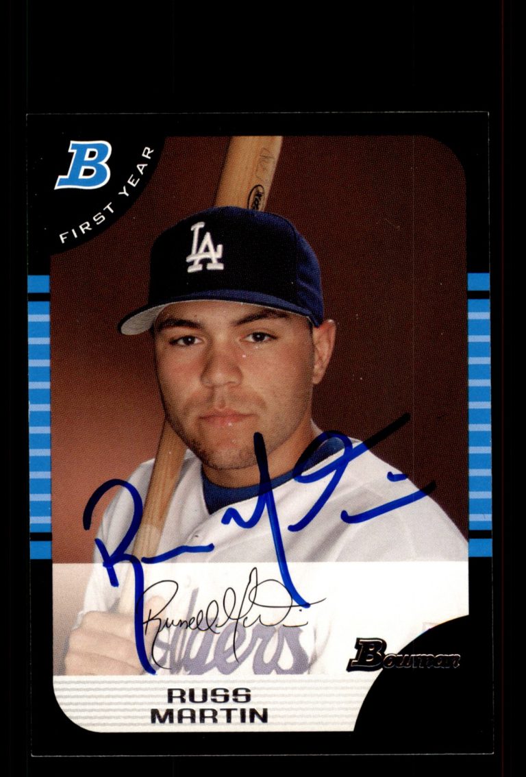 Signed Baseball Card Auto Russ Martin 2005 Bowman #224 Los Angeles Dodgers