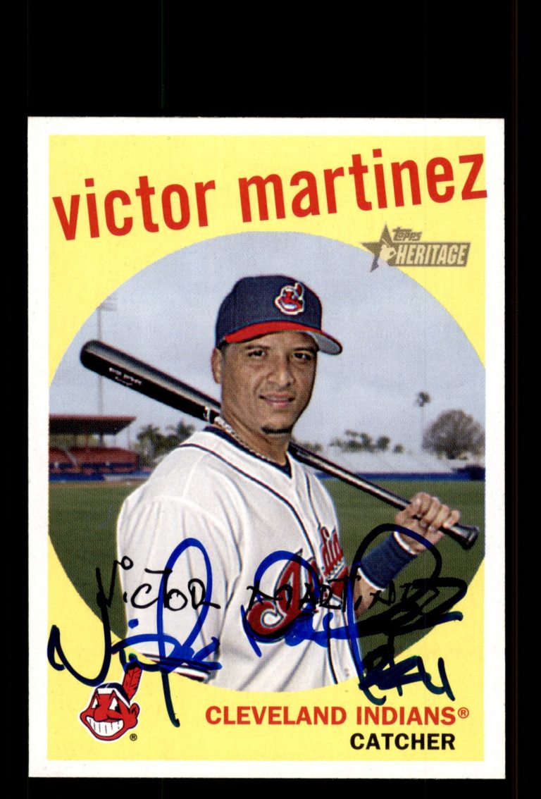 Signed Baseball Card Auto Victor Martinez 2008 Topps Heritage #43 Indians