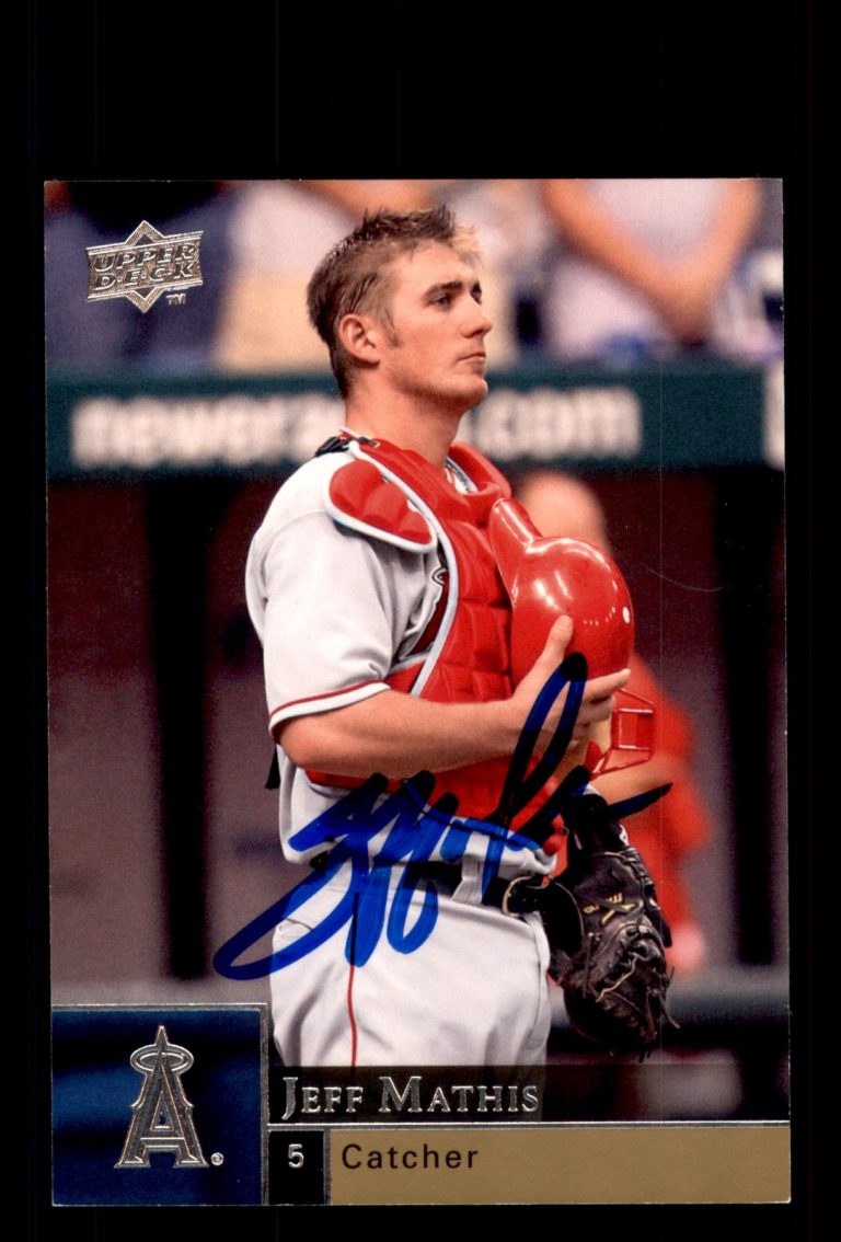 Signed Baseball Card Auto Jeff Mathis 2009 Upper Deck #694 Los Angeles Angels