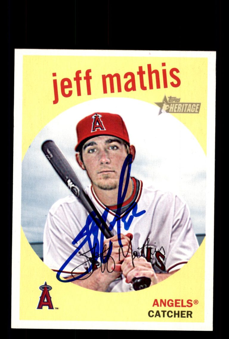 Signed Baseball Card Auto Jeff Mathis 2008 Topps Heritage #643 Angels