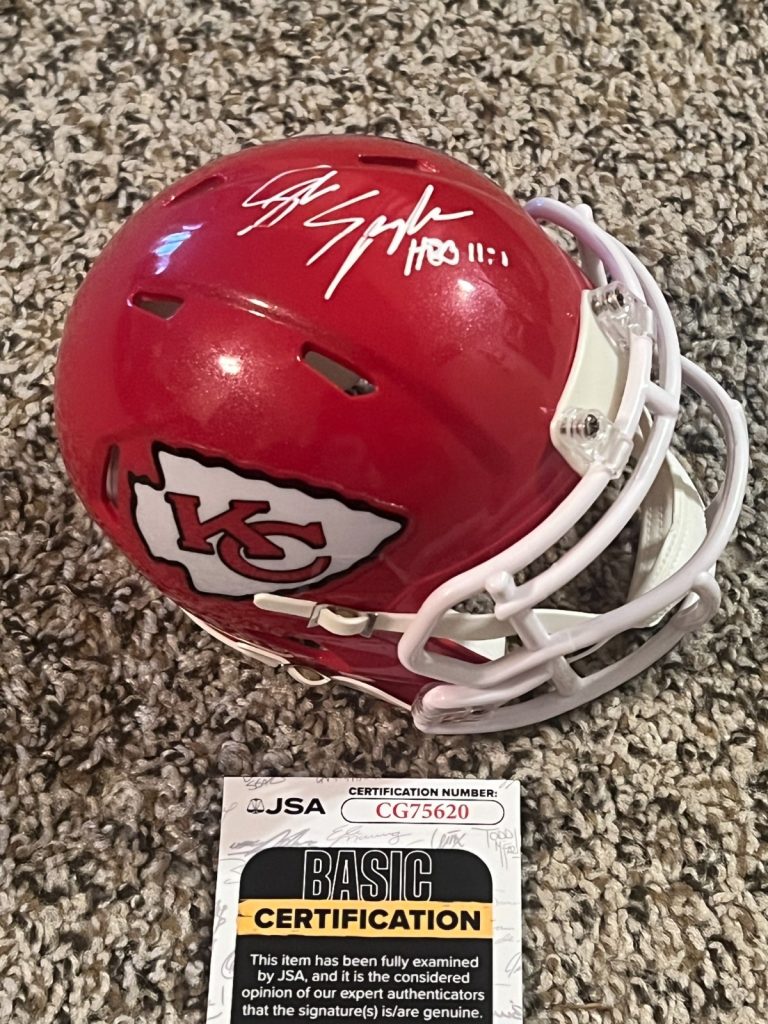 STEVE SPAGNUOLO SIGNED FOOTBALL MINI HELMET AUTO KANSAS CITY CHIEFS JSA COA