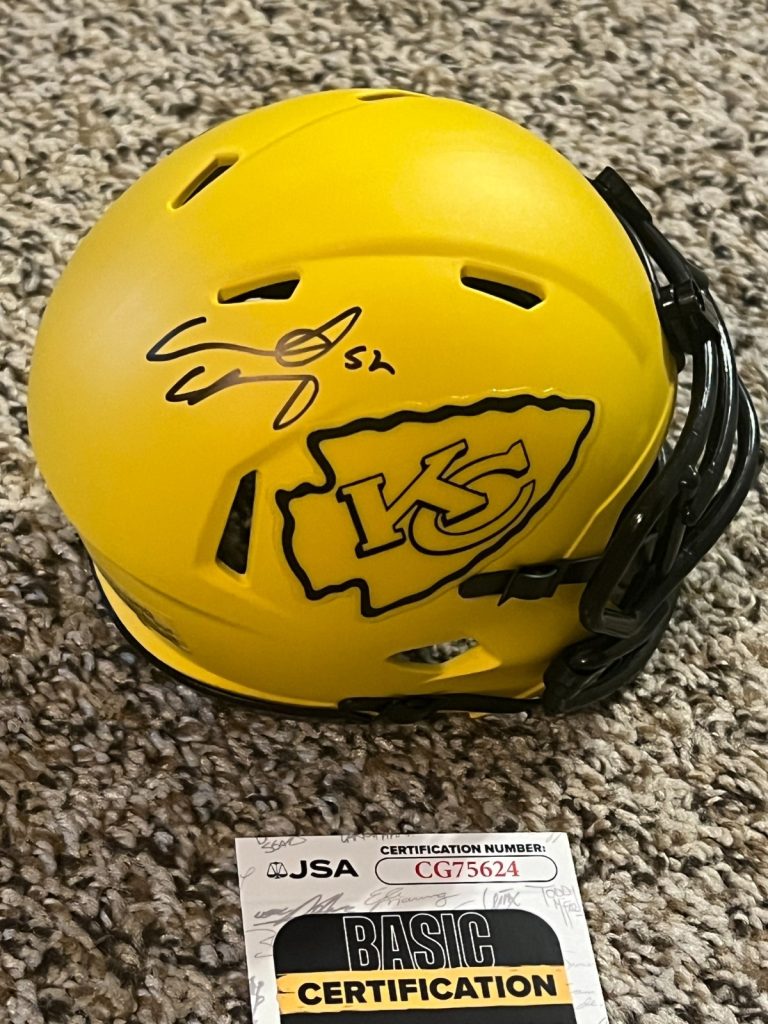 CREED HUMPHREY SIGNED FOOTBALL MINI HELMET AUTO KANSAS CITY CHIEFS RAVE JSA COA