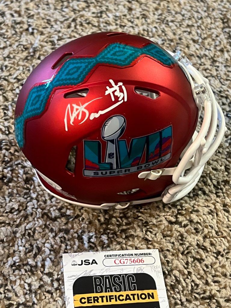 MIKE DANNA SIGNED FOOTBALL MINI HELMET AUTO KANSAS CITY CHIEFS SUPER BOWL 57 JSA