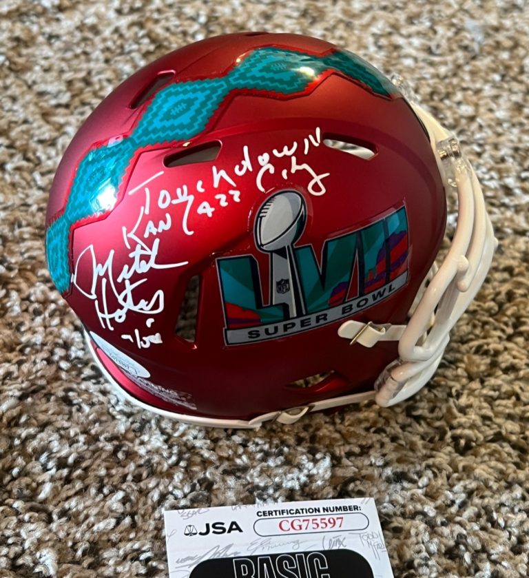 MITCH HOLTHUS SIGNED FOOTBALL MINI HELMET KANSAS CITY CHIEFS SUPER BOWL 57 JSA