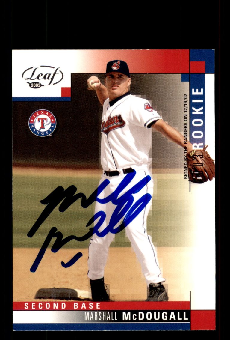 Signed Baseball Card Auto Marshall McDougall 2003 Leaf #305 Texas Rangers