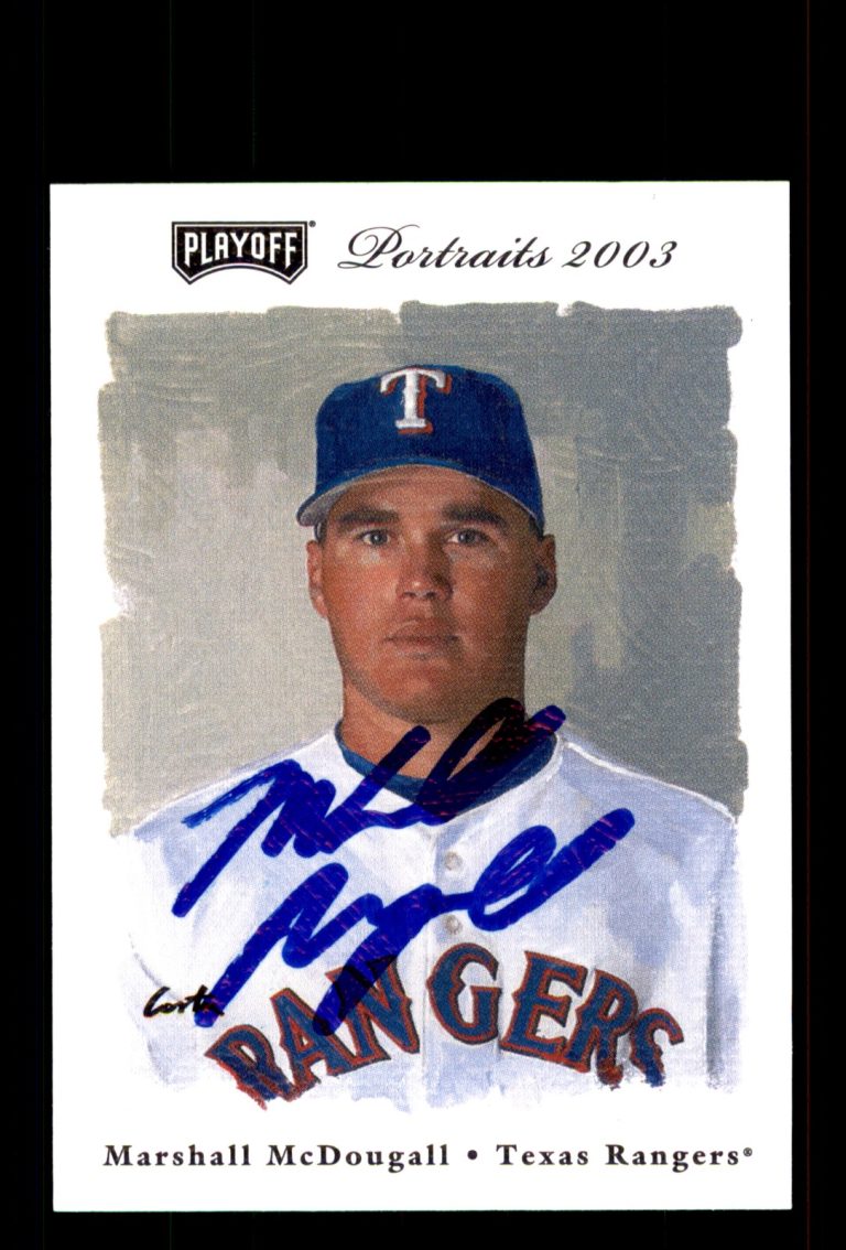Signed Baseball Card Auto Marshall McDougall 2003 Playoff Portraits #129 Rangers