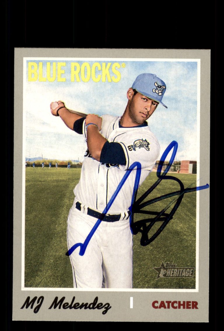 Signed Baseball Card Auto MJ Melendez 2019 Topps Heritage Minor #161 Blue Rocks