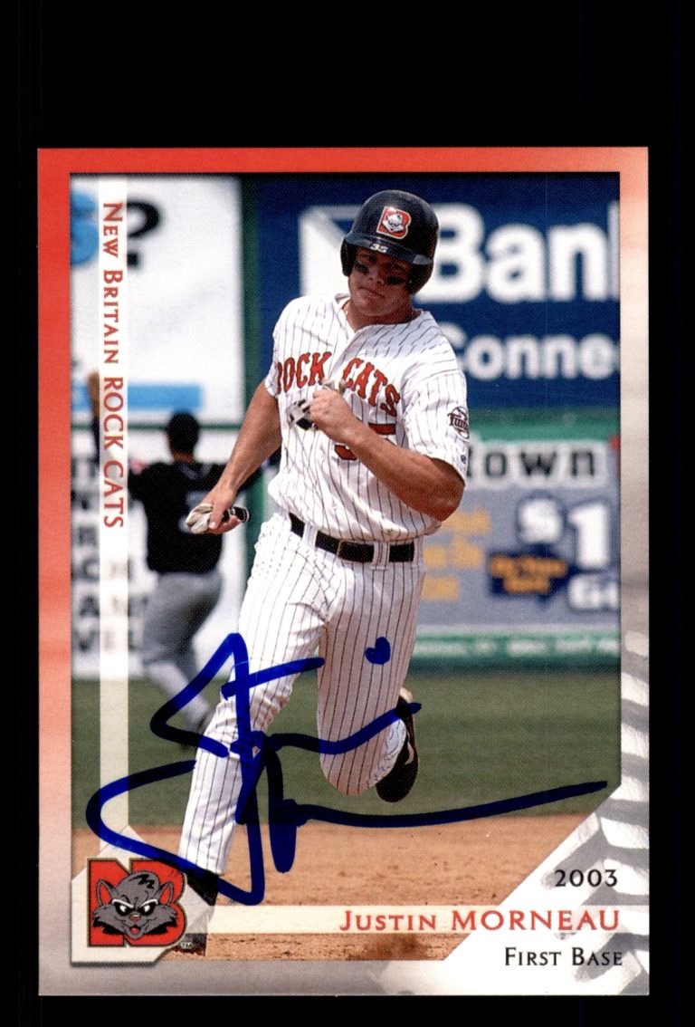 Signed Baseball Card Auto Justin Morneau 2003 Grandstand New Britain Rock Cats