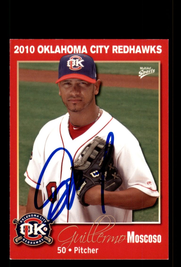 Signed Baseball Card Auto Guillermo Moscoso 2010 Oklahoma City RedHawks