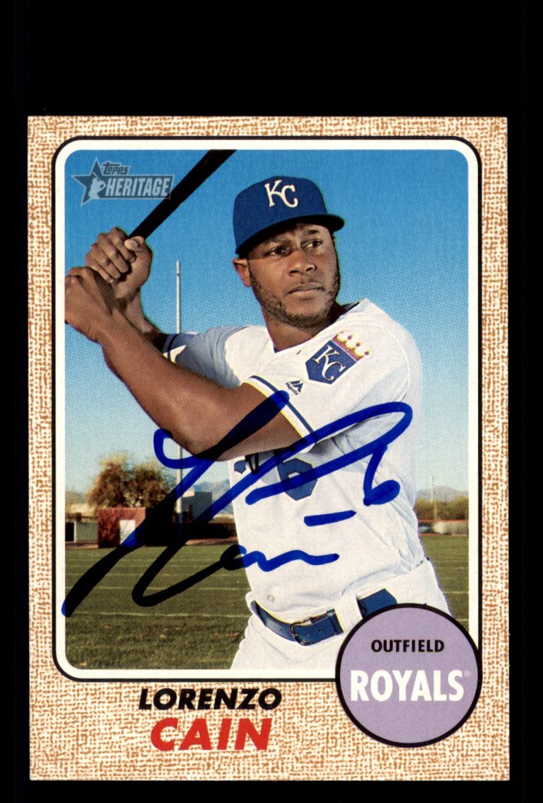 Signed Baseball Card Auto Lorenzo Cain 2017 Topps Heritage #253 Royals