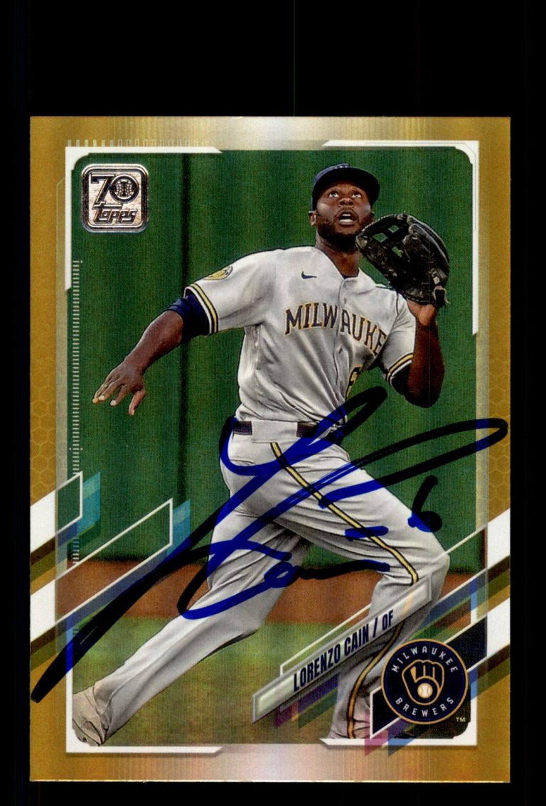 Signed Baseball Card Auto Lorenzo Cain 2021 Topps #234 Milwaukee Brewers Foil