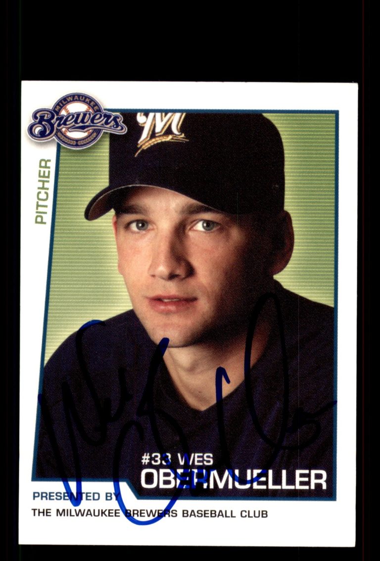 Signed Baseball Card Auto Wes Obermueller 2004 Milwaukee Brewers Police
